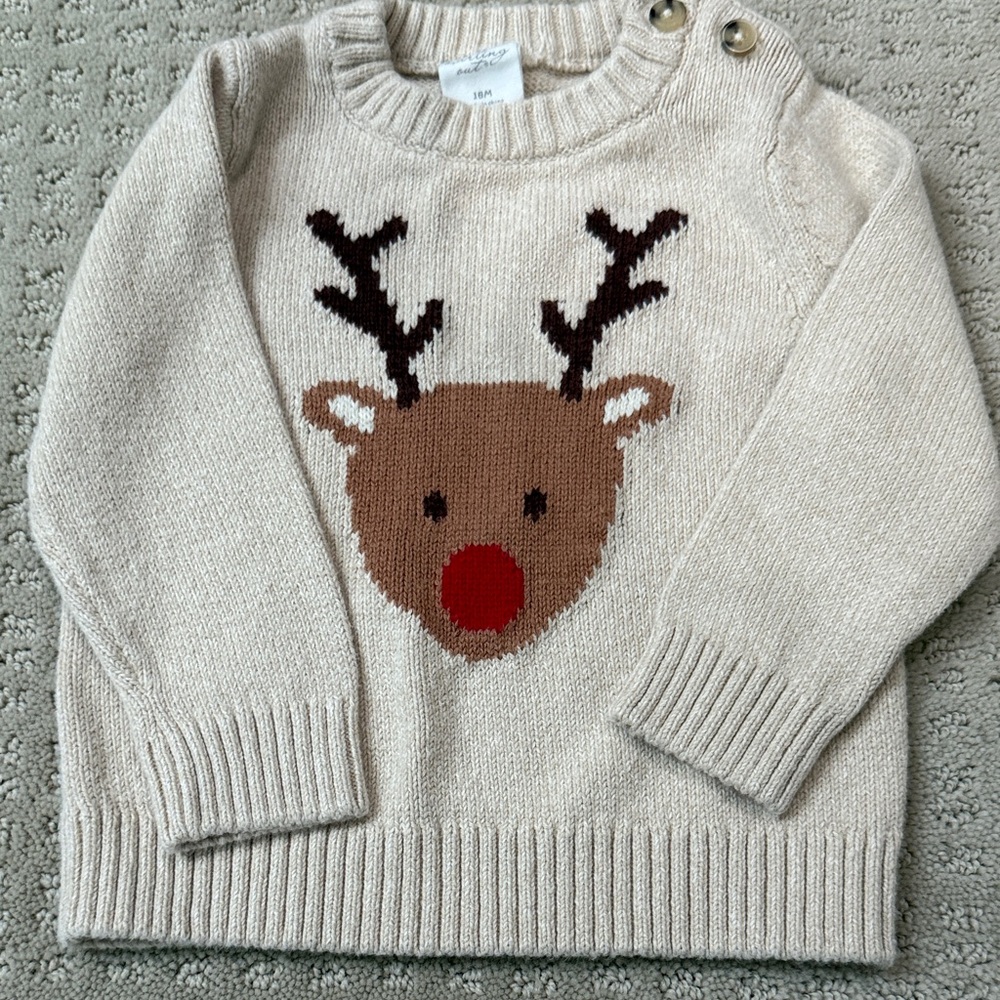 Starting Out Cream and Brown Reindeer Sweater